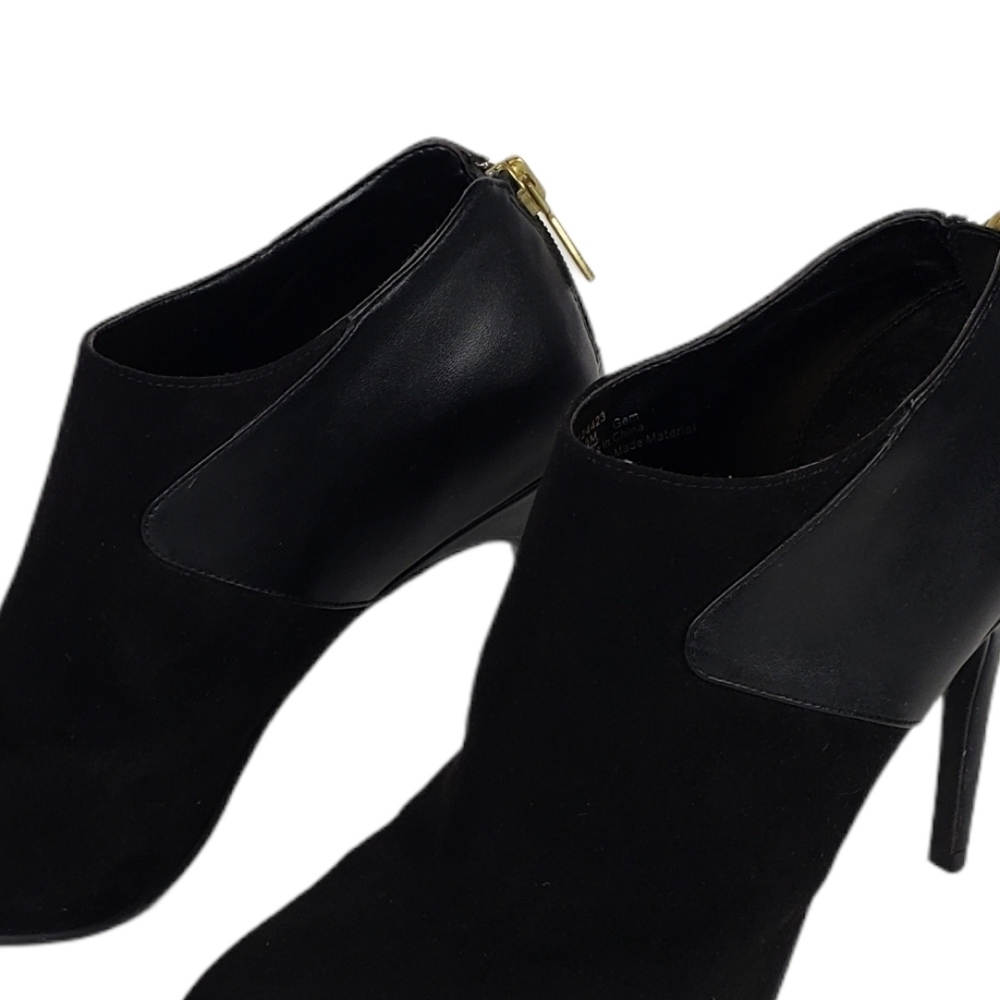 Black Suede Leather Ankle Boots Gold Zip Booties - Picture 2 of 8